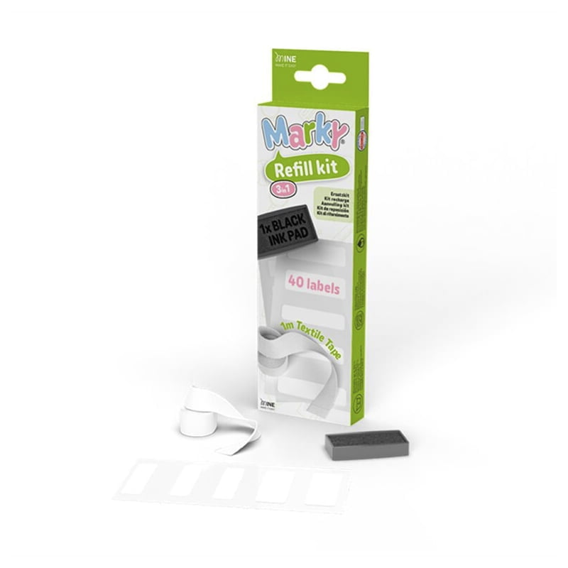 MARKY PACK ALMOHADILLA TINTA NEGRA 40 ETIQUETAS CINTA TERMOADHESIVA MINE LINE COLOP DESIGN AND STAMP SERVISELLO
