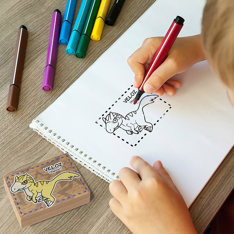 SELLO COLOREAR DINOSAURIOS COD DS 0406 VELOZ RAPTOR DESIGN AND STAMP