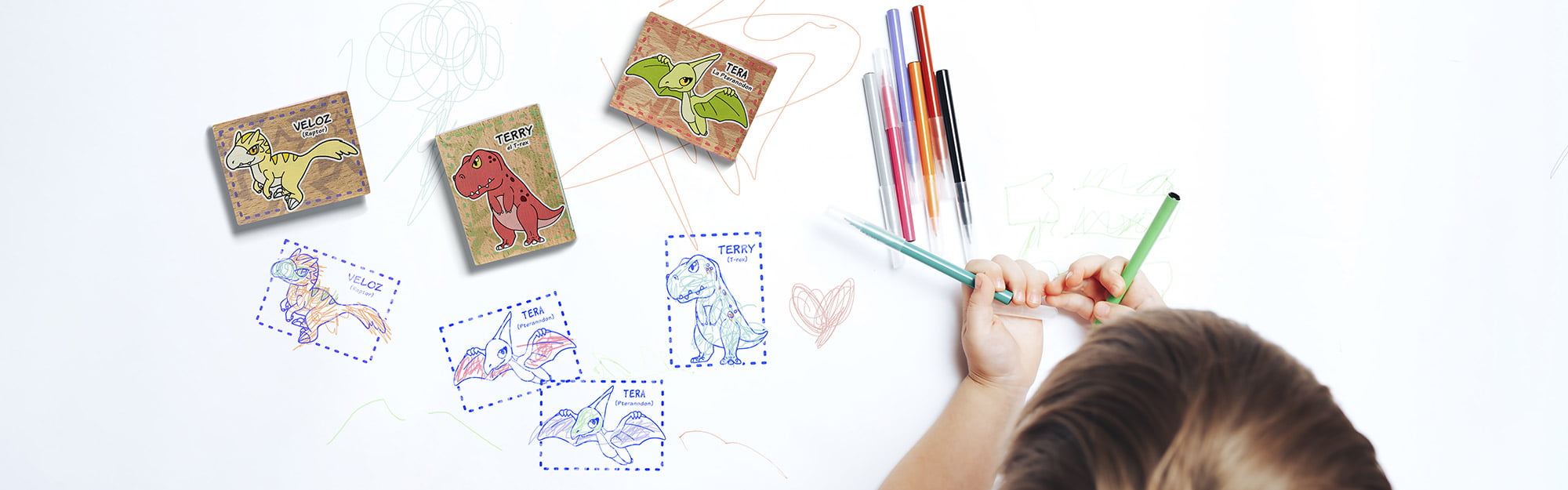 BANNER SELLO COLOREAR DINOS DESIGN AND STAMP