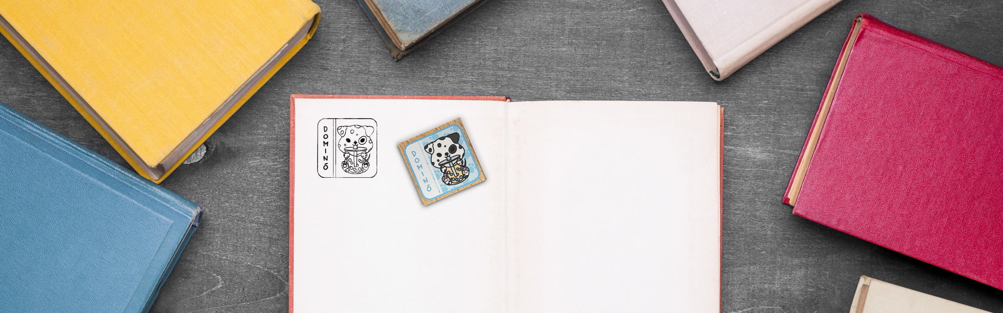 BANNER SELLOS EXLIBRIS BATIDOGS DESIGN AND STAMP