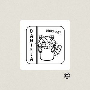 EXLIBRIS 30X30MM MINISUSHICATS 2 DANIELA MAKI DESIGN AND STAMP