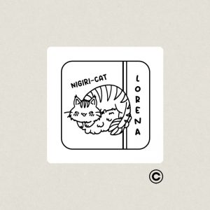 EXLIBRIS 30X30MM MINISUSHICATS 3 LORENA NIGIRI DESIGN AND STAMP