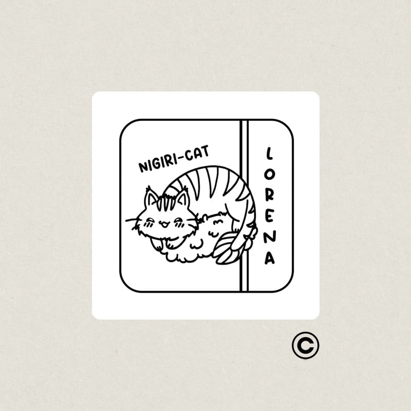 EXLIBRIS 30X30MM MINISUSHICATS 3 LORENA NIGIRI DESIGN AND STAMP