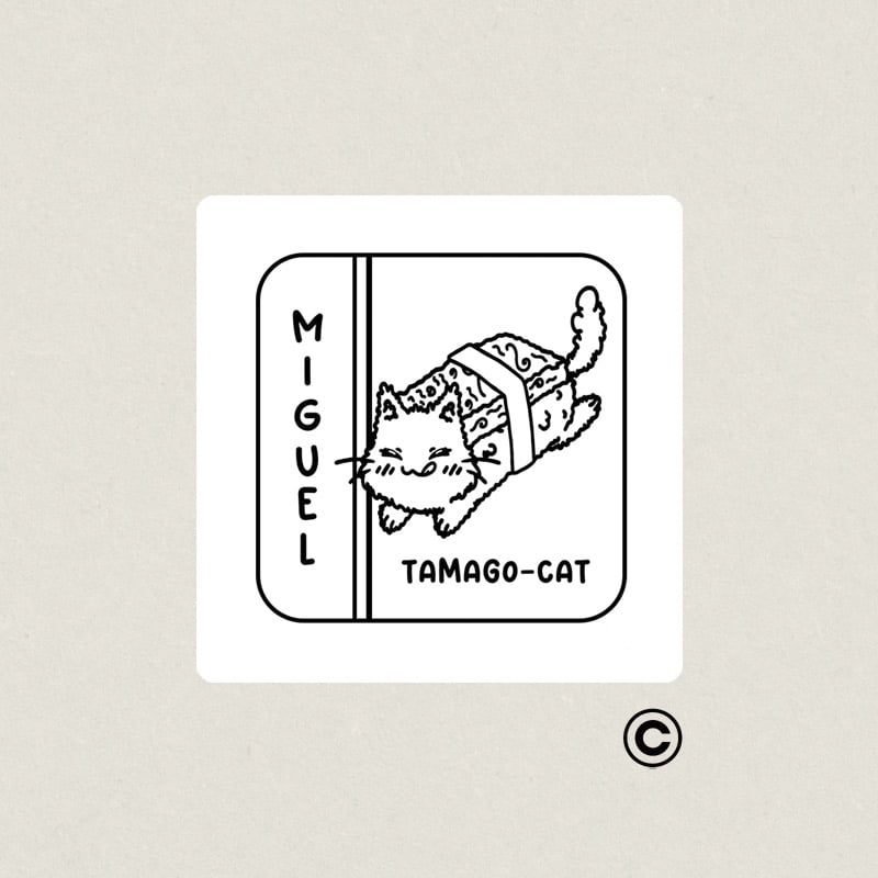 EXLIBRIS 30X30MM MINISUSHICATS 5 MIGUEL TAMAGO DESIGN AND STAMP