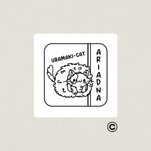 EXLIBRIS 30X30MM MINISUSHICATS 6 ARIADNA URAMAKI DESIGN AND STAMP
