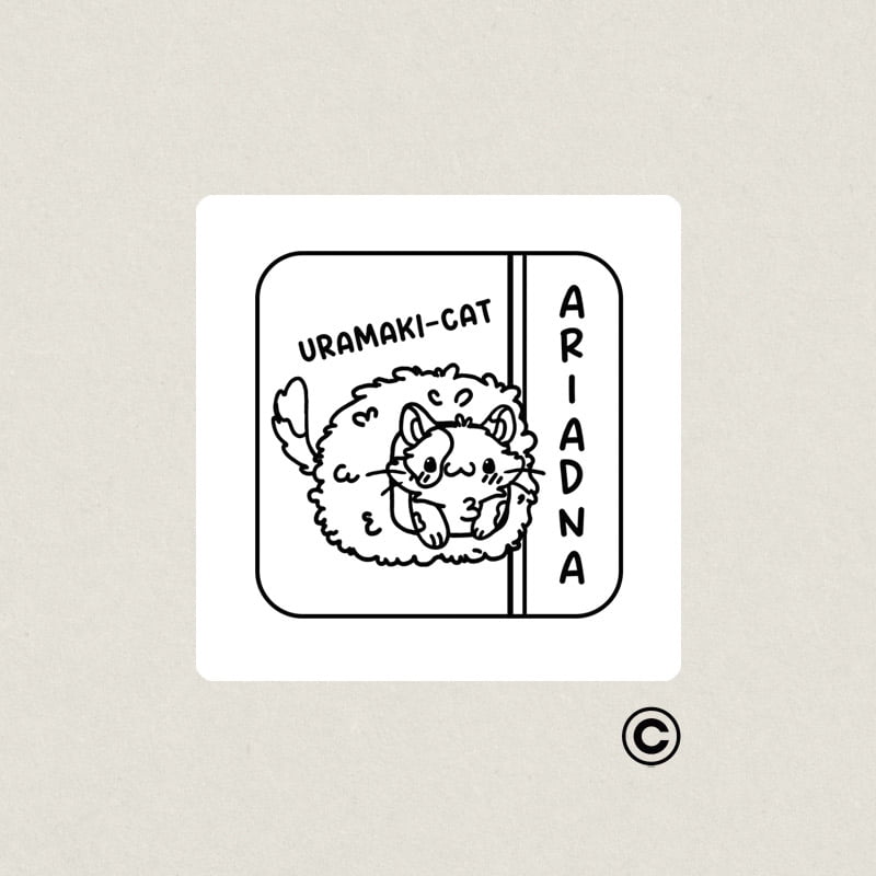 EXLIBRIS 30X30MM MINISUSHICATS 6 ARIADNA URAMAKI DESIGN AND STAMP