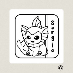 EXLIBRIS 50X50MM ANIME 4 SERGIO VAPOREON DESIGN AND STAMP