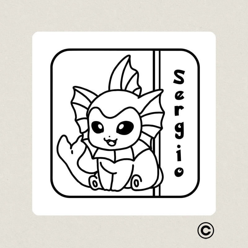 EXLIBRIS 50X50MM ANIME 4 SERGIO VAPOREON DESIGN AND STAMP