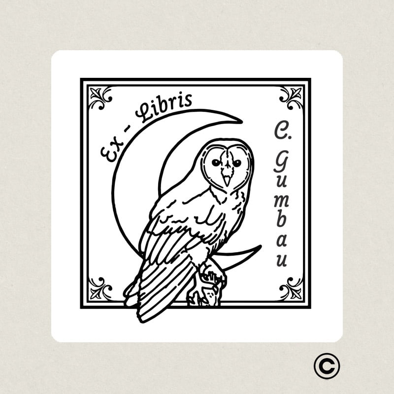 EXLIBRIS 50X50MM DISENOS 1 LECHUZA DESIGN AND STAMP