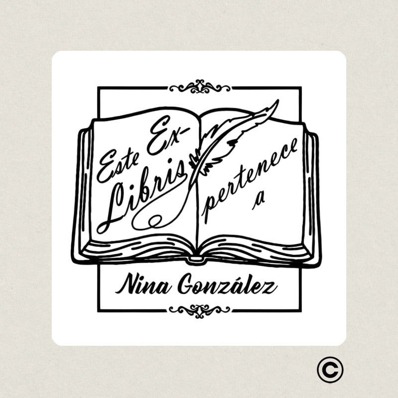EXLIBRIS 50X50MM DISENOS 3 PLUMA DESIGN AND STAMP