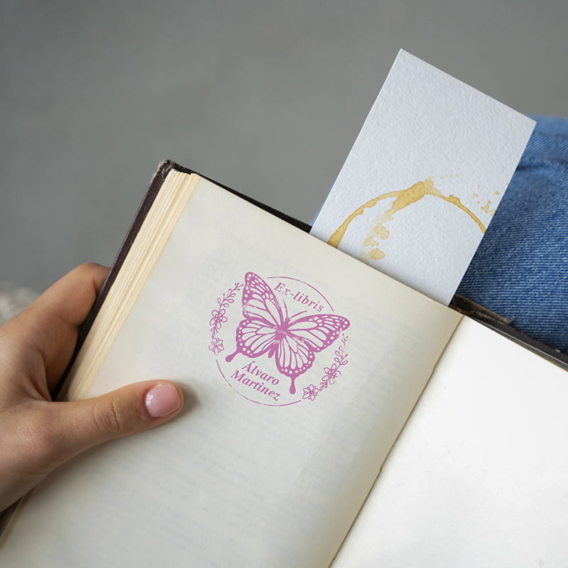 EXLIBRIS DISENO 50x50MM EXDS DS 0405 MARIPOSA DESIGN AND STAMP