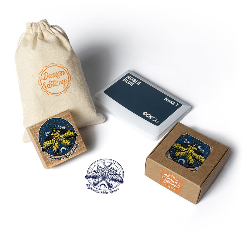 SELLO EXLIBRIS 50X50MM DISENYO EXDS DS 0404 POLILLA DESIGN AND STAMP