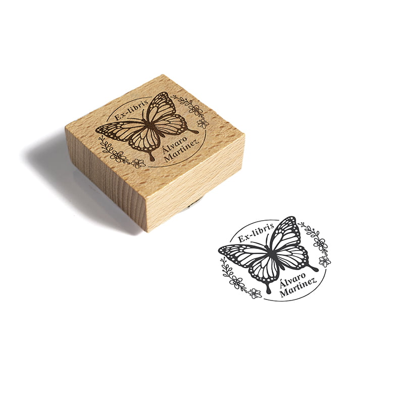 SELLO EXLIBRIS GRABADO 50X50MM DISENOS 5 MARIPOSA GRABADO DESIGN AND STAMP