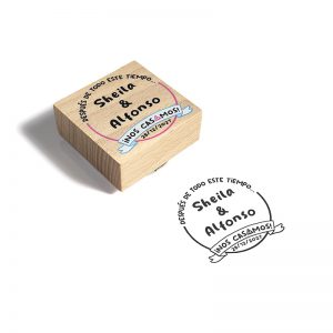 SELLO MANUAL CUADRADO 50X50MM BODA 1 NOS CASAMOS DESIGN AND STAMP