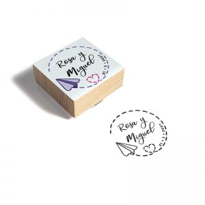 SELLO MANUAL CUADRADO 50X50MM BODA 3 AVION DESIGN AND STAMP