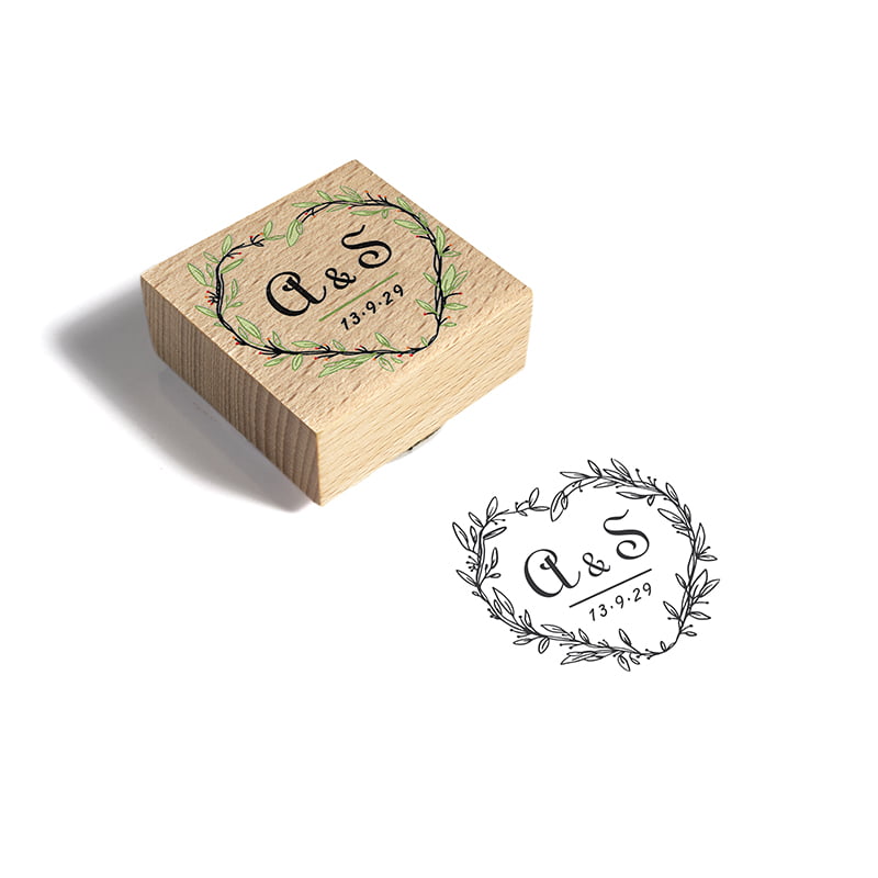 SELLO MANUAL CUADRADO 50X50MM BODA 6 ARBUSTO DESIGN AND STAMP