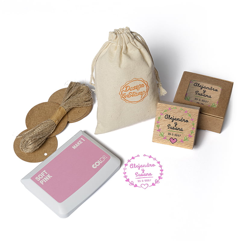 SELLO MANUAL CUADRADO 50X50MM BODA SBO DS 0402 CORAZON DESIGN AND STAMP