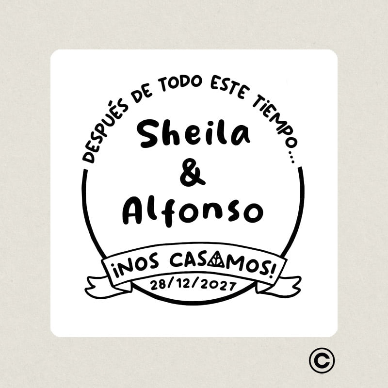 SELLO MANUAL CUADRADO BODA 1 NOS CASAMOS DESIGN AND STAMP