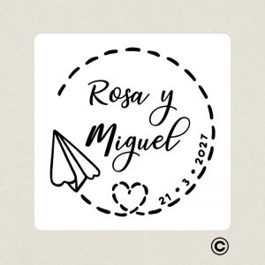 SELLO MANUAL CUADRADO BODA 3 AVION DESIGN AND STAMP