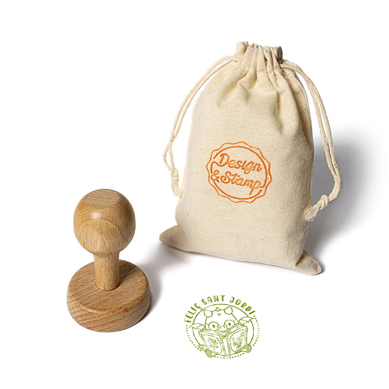 Eventos 1 - Sello manual redondo Ø 45 mm con montura de madera y bolsita porta sello.