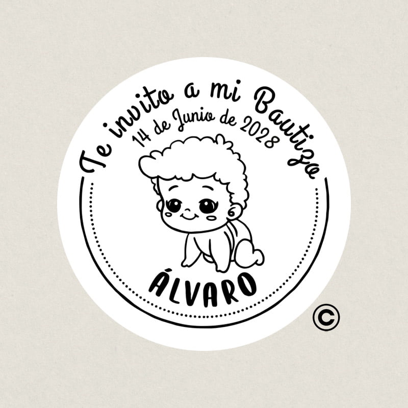SELLO REDONDO BAUTIZO 2 GATAS DESIGN AND STAMP