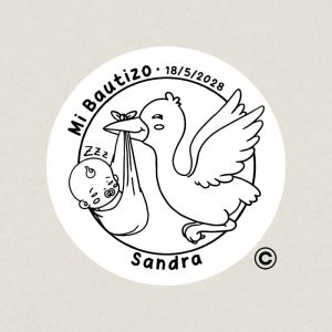SELLO REDONDO BAUTIZO 5 CIGUENA DESIGN AND STAMP