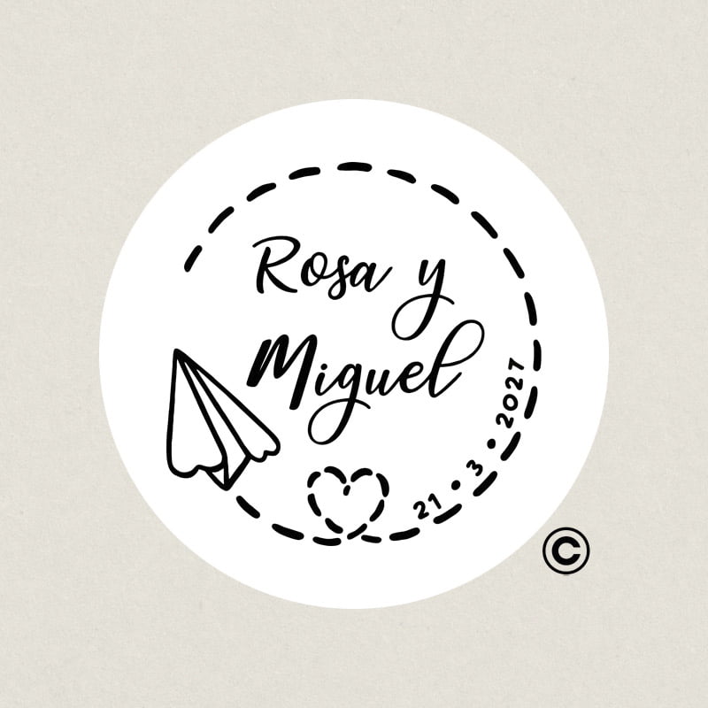 SELLO REDONDO BODA 3 AVION DESIGN AND STAMP