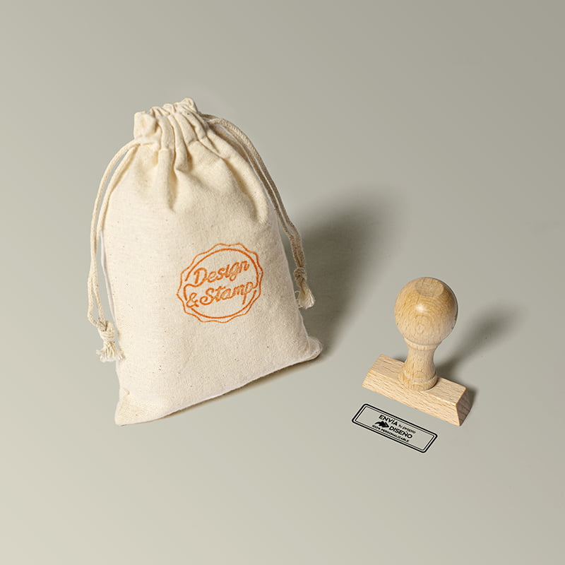 Textil Rectangular 1 – Sello manual 38x14mm, bolsa pequeña