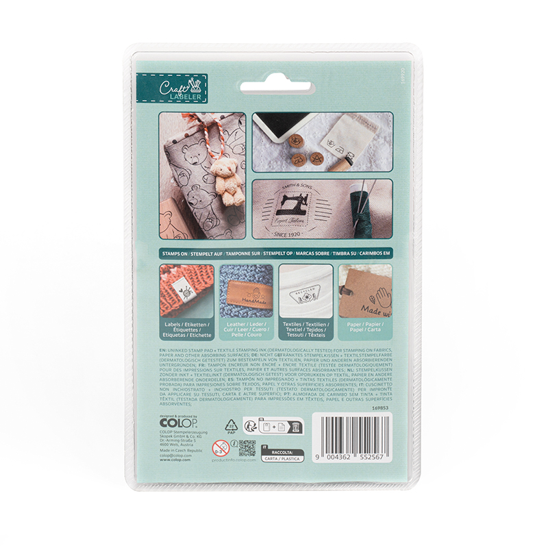 TAMPÓN 90x50 MM CON TINTA TEXTIL NEGRA CRAFT LABELER 15ML