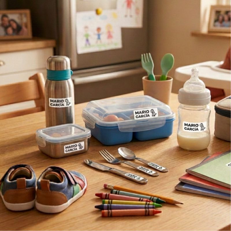 SELLO RECTANGULAR 38X14MM DINOSAURIO- SELLO PARA MARCAR MATERIAL BEBÉS Y NIÑOS PEQUEÑOS, BIBERONES, BABEROS, CUBIERTOS, TUPPERWARE, BOTELLAS CON ETIQUETA RESISTENTE AL LAVAVAJILLAS
